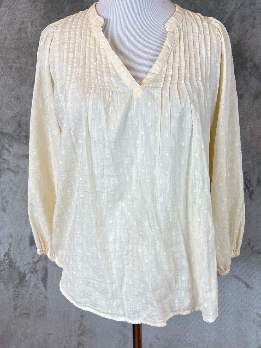 Old Navy Long-Sleeve Oversized Clip-Dot Poet Tunic Pintuck Peasant Blouse XS